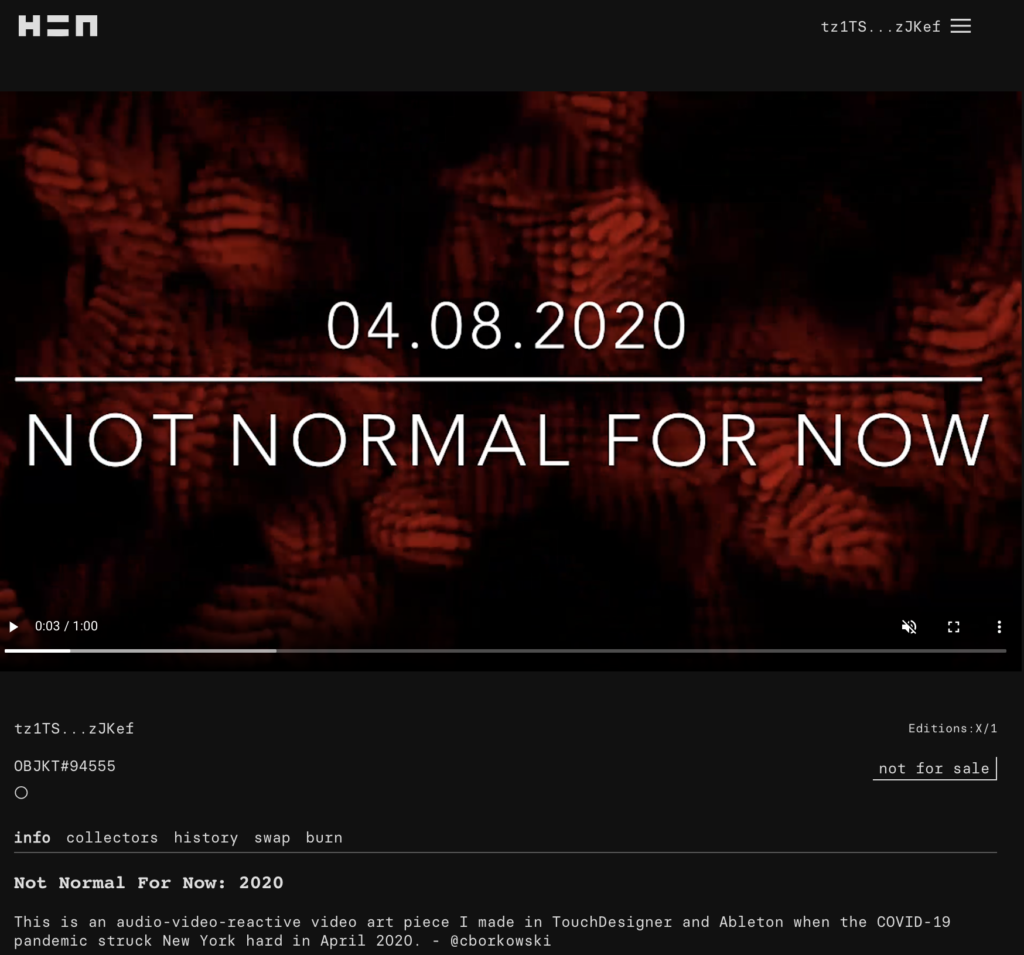 CJB's NFT for "Not Normal For Now"on Hic Et Nunc