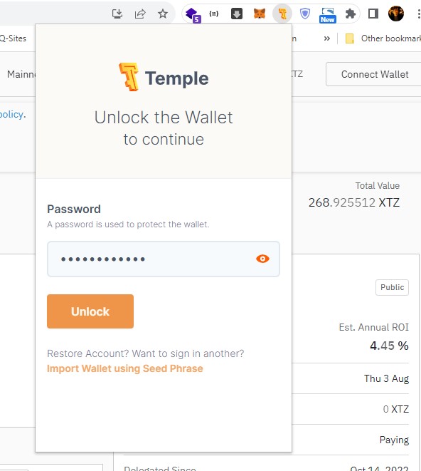 The Temple wallet is a browser based wallet and runs as an extension is Chrome and allows interaction with the Tesoz cryptocurrency blockchain