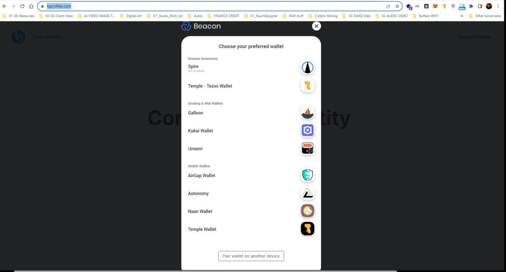 Choose your Tezos wallet to login and interact.